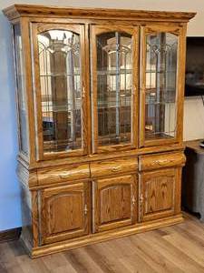 lot 313 image: Glass Doors  Wooden Hutch 2-piece