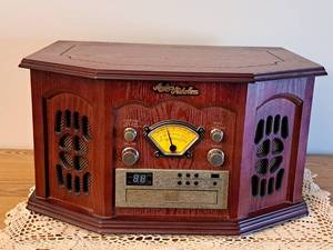 lot 352 image: Anders-Nicholson Wooden Radio Console - Phonograph, Cassette Tape Player