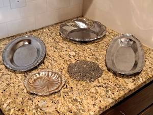 lot 367 image: Lot of (5) Metal Assorted Serving Platters