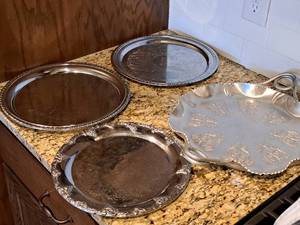 lot 368 image: Lot of (4) Metal Assorted Serving Platters