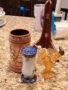 lot 388 image: Assorted Home Dcor - Beer Stein, Decorative Plate Holder, Shaker, Figurine, Candleholder