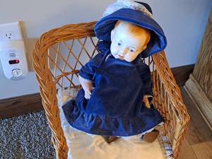 Antique Doll with Blue Dress - Approximately 150 years old!