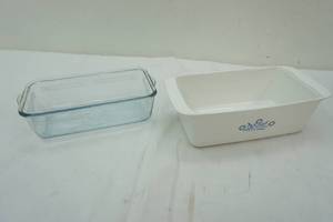 lot 42 image: Corning ware bread pan and Pyrex