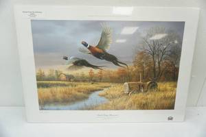 lot 67 image: Back Forty Pheasants by James Hautman. Print