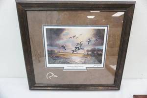lot 70 image: Bluebills Over Anderson Lake WPA by John C. Green. 2017