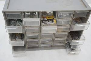 lot 226 image: small parts organizer with hardware 8x 5x 11.