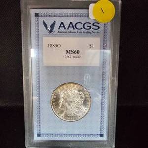 lot 1 image: 1885 O Morgan AACGS MS60