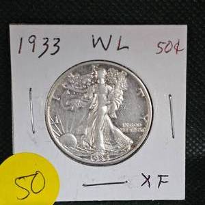 lot 50 image: 1933 Walking Liberty XF