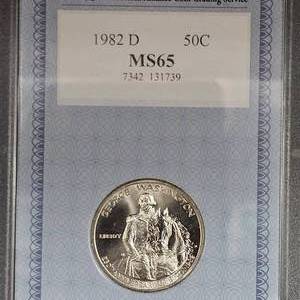 lot 68 image: 1982 D Silver Washington Half  MS65