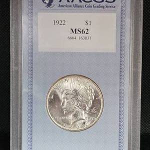 lot 70 image: 1922 Peace Dollar MS62