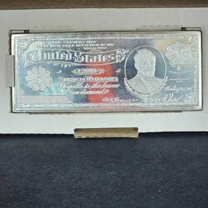 lot 72 image: 16 Troy Ounce, Five Silver Dollar Bars, Silver Certificate