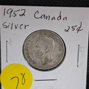 lot 78 image: 1952 Silver Canadian 25c