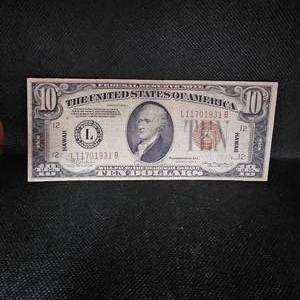 lot 97 image: 1934 A $10 Hawaii Silver Certificate.