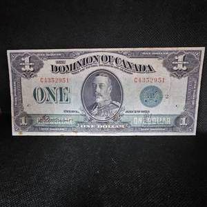 lot 107 image: 1923 $1 Canada Green Seal Large Note