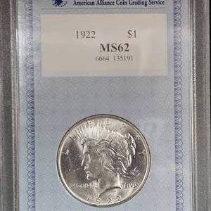 lot 110 image: 1922 Peace Dollar MS62