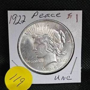 lot 119 image: 1922 Peace Dollar UNC