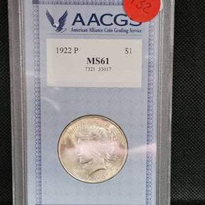 lot 132 image: 1922 P Peace Dollar MS61