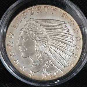 lot 146 image: 2 ounce 1929 Big Chief Silver Round