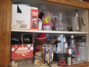 lot 128 image: Deep cupboard filled with kitchen a...