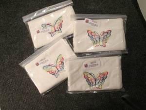 lot 322 image: Hand embroidered butterfly dish tow...