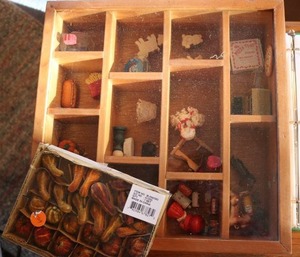 lot 272 image: wooden box full of nick nacs...