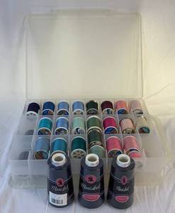 lot 52 image: Thread Organizer, Serger Thread and Spools of Thread