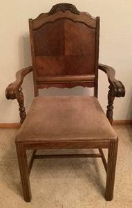 lot 24 image: Antique Armchair with Paneled Back, Carved Armrests and Crest Rail