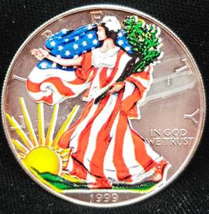 Colorized 1999 Walking Liberty Silver Dollar 1oz Fine Silver
