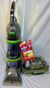 lot 76 image: Household Cleaning Bundle of Hoover SteamVac Dual V, Bissell Spot Bot and Resolve Easy Clean Pro