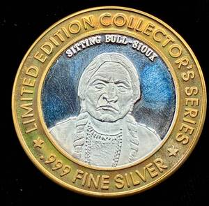 lot 15 image: Limited Edition Collectors Series 1997 (Sitting Bull -Sioux) Jackpot Junction, Morton, MN .999 Pure Silver