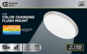 lot 38 image: Commercial Electric 15 in. Brushed Nickel Integrated LED Dimmable Selectable CCT Flush Mount Indoor Ceiling Light