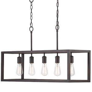 lot 54 image: Hampton Bay Boswell Quarter 5-Light Black Industrial Linear Island Hanging Chandelier for Kitchen Islands and Dining