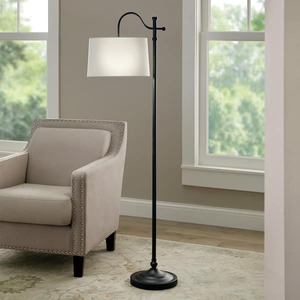 lot 56 image: Hampton Bay Carver 58 in. Black Downbridge Floor Lamp