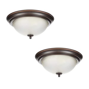 lot 57 image: 13 in. 2-Light Oil Rubbed Bronze Flush Mount with Frosted Glass Shade (2-Pack)