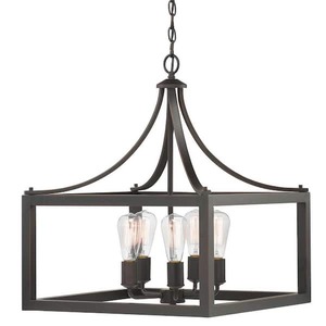 lot 72 image: Hampton Bay Boswell Quarter 20 in. 5-Light Distressed Black Farmhouse Pendant for Kitchen or Entryway