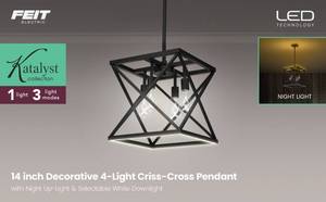 lot 73 image: Feit Electric Katalyst 60-Watt 4-Light Matte Black Modern Adjustable  and 3-Light Modes LED Pendant Light
