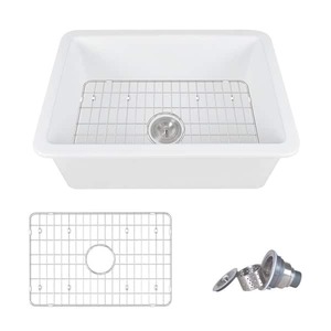 lot 134 image: DEERVALLEY Glen White Rectangular Fireclay 27 in. Single Bowl UndermountDrop-In Kitchen Sink with Basket Strainer and Sink Grid