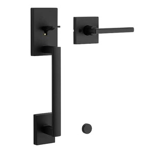 lot 183 image: NEW - Kwikset San Clemente Matte Black Door Handleset with Halifax Square Door Handle with Microban Antimicrobial Technology