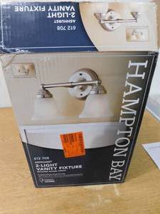 lot 33 image: Hampton Bay Ashhurst 2-Light Brushed Nickel Vanity Light with Frosted Glass Shades