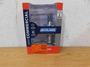 lot 170 image: NEW - Schlage Elan Satin Chrome Light Commercial Storeroom Door handle