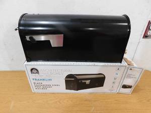 lot 196 image: Architectural Mailboxes Franklin Black, Medium, Steel, Post Mount Mailbox with Satin Nickel Handle