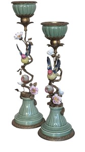 lot 21 image: Pair of Mark Roberts Porcelain and Bronze Candle Holders