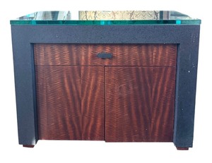 lot 44 image: Stylish Side Table  Accent Cabinet with Thick Glass Top