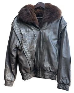 lot 64 image: Brown Leather Zip Up Coat  Jacket with Plush Lining