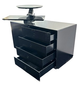 lot 63 image: Sleek Black Desk with Adjustable Monitor and Keyboard Stands
