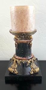 lot 79 image: Stylish Golden Accented Candleholder with Candle