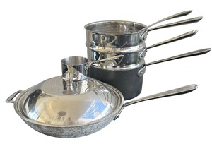 lot 88 image: All-Clad Pots, Ladle and Measuring Cup