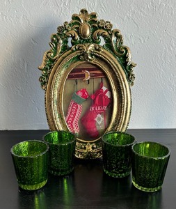 lot 113 image: Festive Frame and Dazzling Green Candle Holders