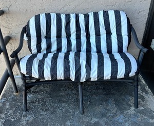 lot 121 image: Patio Bench with Striped Cushion