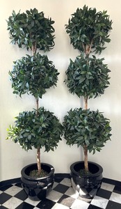 lot 130 image: Pair of Triple Ball Faux Topiary Trees